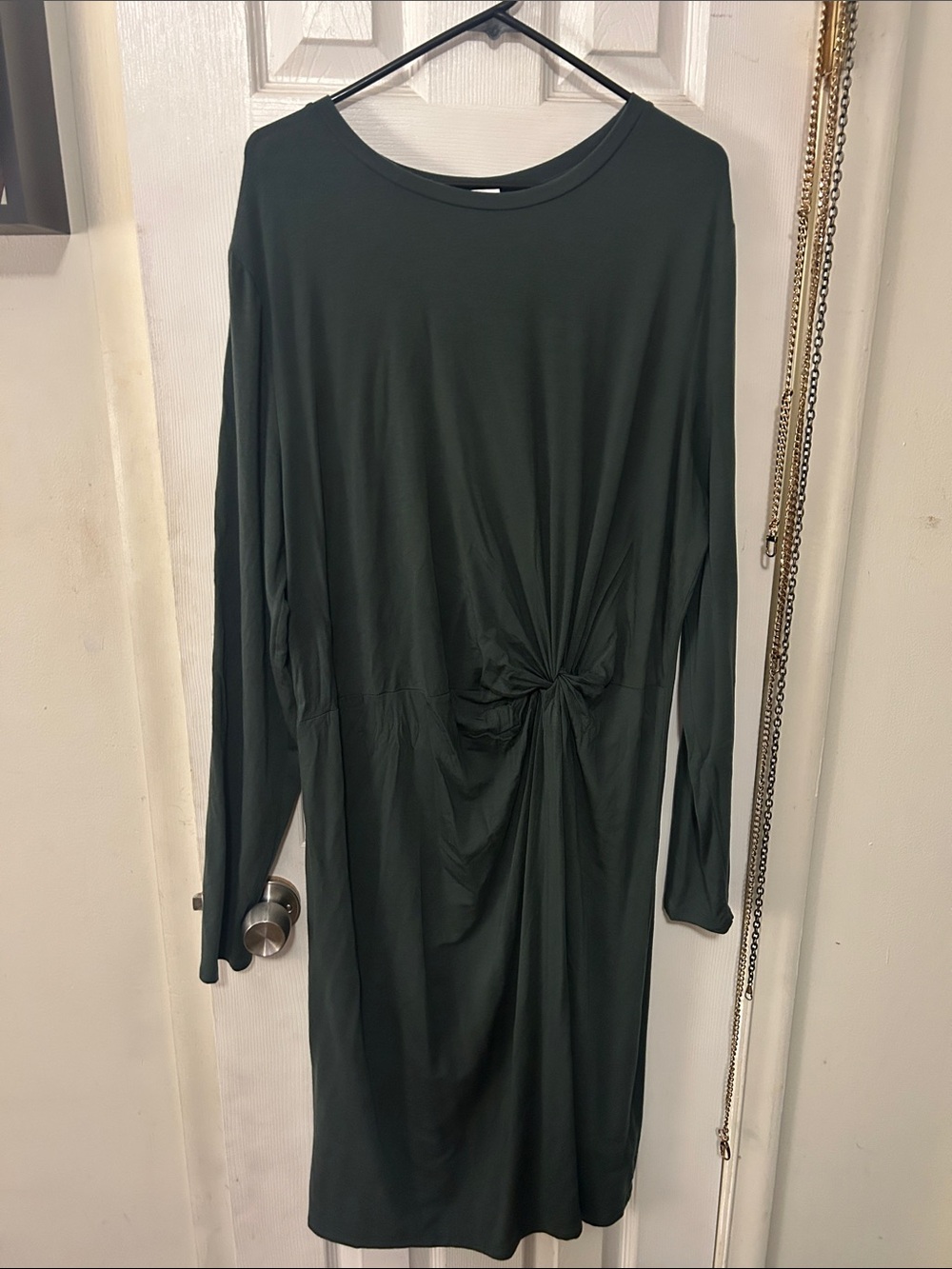 GAP Long Sleeve Knot-Detail Dress in Forest Green